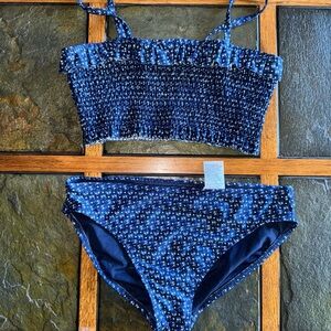 Blue Floral Smocked Bikini Set